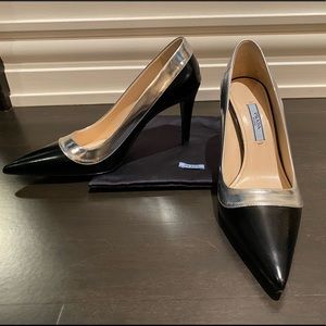 Prada heels - black and silver